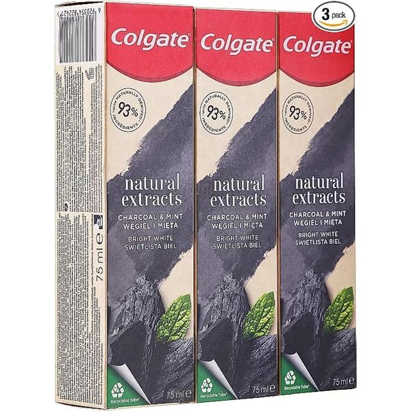 Colgate Natural Extracts Activated Charcoal + White Mint Toothpaste, 75 ml - Pack of 3