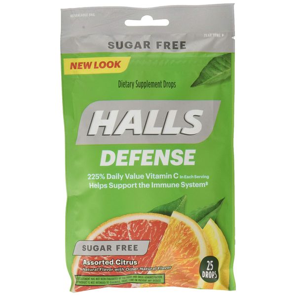 Halls Defense Sugar-Free Vitamin C Citrus 25 Drops/Pack (Pack of 6)