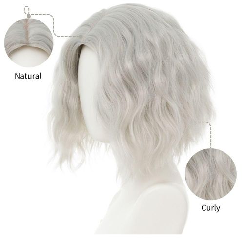 Siudus Mens Short Silver Curly Wig Natural Middle Part Cosplay Costume Party Wigs for Male Guys
