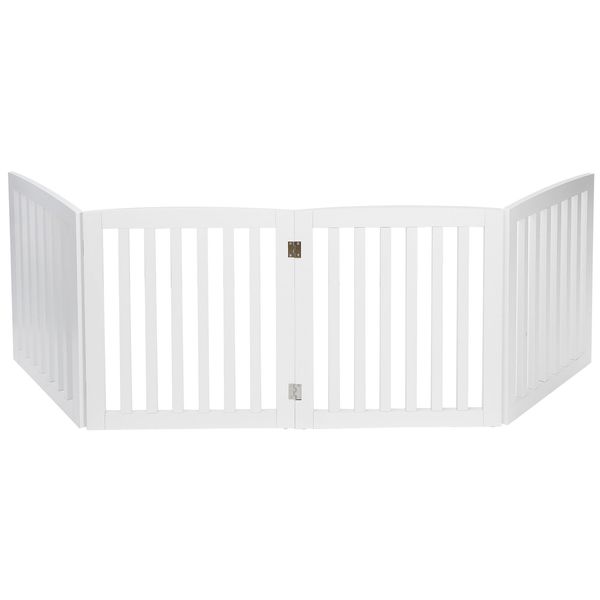 Wooden Dog Gate 4 Panels 24" Pet Gate Foldable Dog Fence for Indoor Stairs White