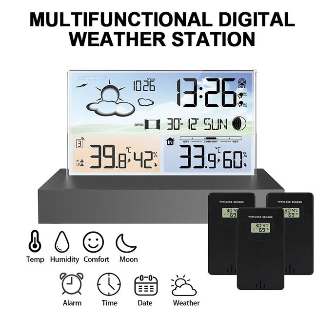 Weather Station Clock Indoor Outdoor Temperature Humidity Meter