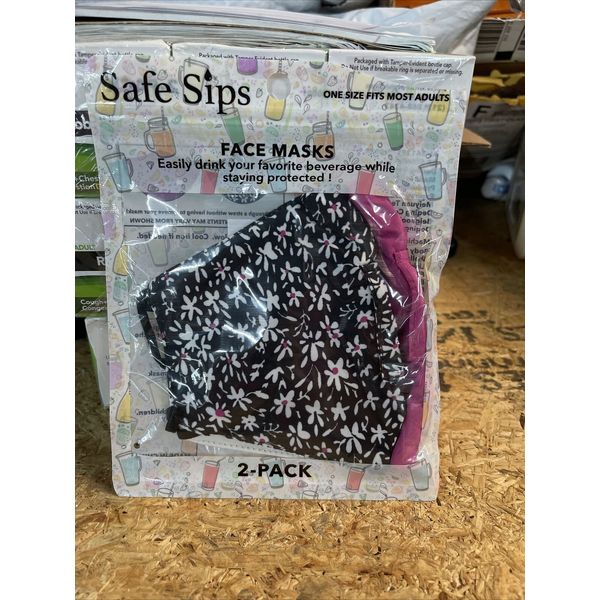 Safe Sips  Face Masks Pack Of 2 Black Floral And Wine Print, New