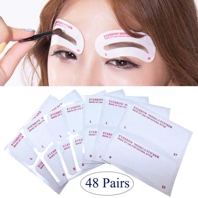 Kalolary Eyebrow Templates, Set of 48 Pieces, 24 Types, Use Eyebrow Templates, Stainless Steel for Eyebrows, Reusable Eyebrow Stencils, Beauty Tools, Eyebrow Aids for Beginners, Makeup Tools, Unisex