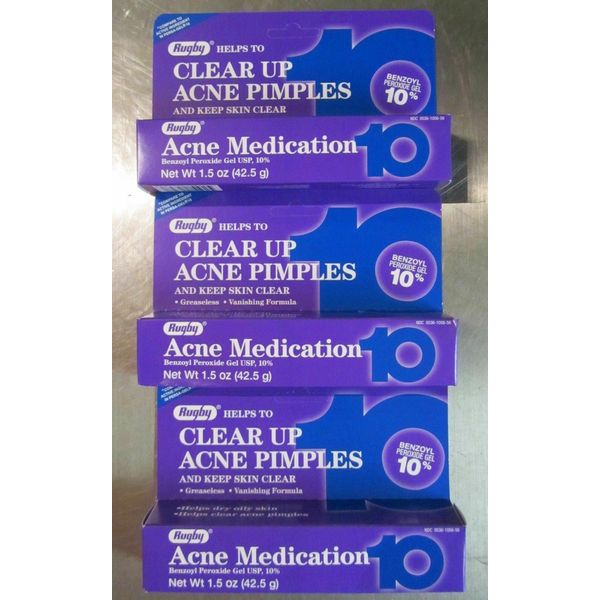 Rugby Acne Medication Gel Benzoyl Peroxide 10% 1.5 oz (Exp 10/25) 3 PACK