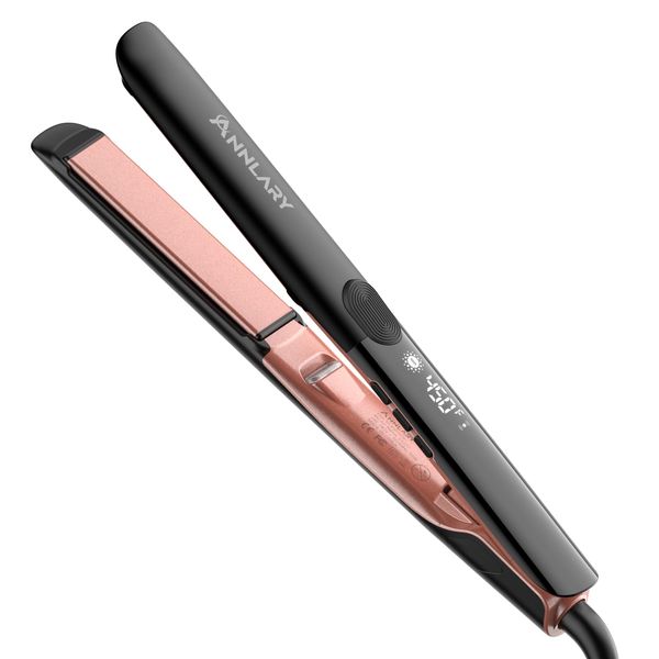 Annlary Hair Straightener, 1 Inch Flat Iron Hair Straightener and Curler 2 in 1, Professional Ionic Dual Voltage Flat Iron with Anti-Iron Silicone for Less Frizz, Shinier & Smoother Hair