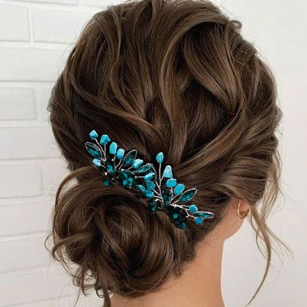 Aukmla Turquoise Bride Wedding Hair Pins Green Crystal Bridal Headpiece Hair Accessories for Women and Girls