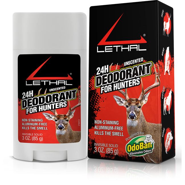 LETHAL Deodorant Stick for Hunters, 24 Hour Protection for Men and Women, Invisible Solid, Aluminum-Free, Unscented, 3 Ounces