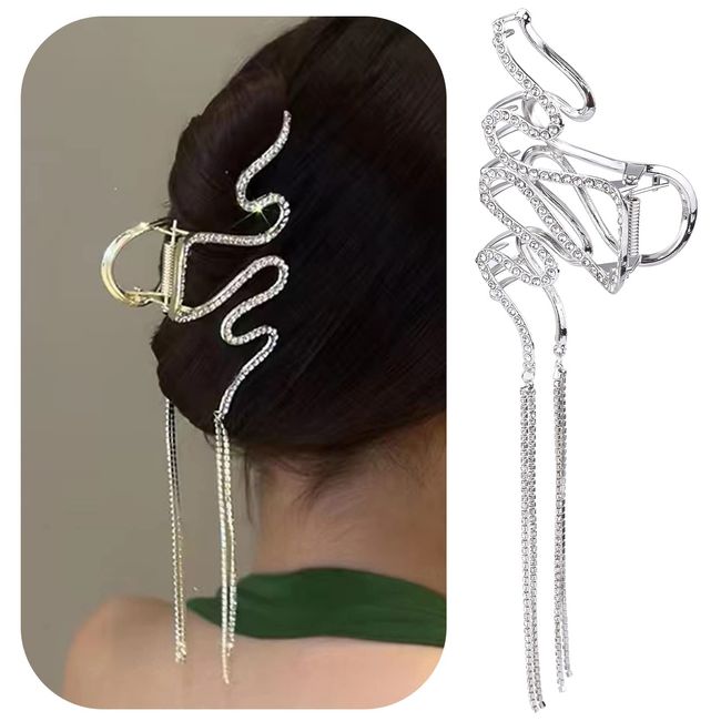 Haarspange in Schlangenform, Haarspange Quaste mit Schlangenquaste große Strass Haarspangen Dekoration Metallquaste, Haarnadel für Dicke Frisur-Accessoires, Frauen, Damen