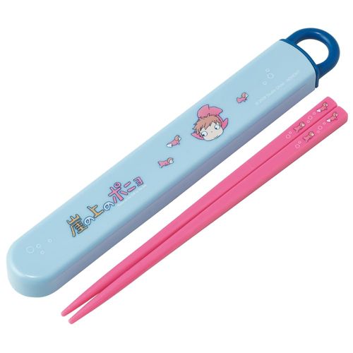 Skater ABS2AMAG-A Bento Chopsticks Case Set, 6.5 inches (16.5 cm), Antibacterial Treatment, Ponyo on the Cliff, Sisters, Studio Ghibli, Easy to Open Slide, Made in Japan