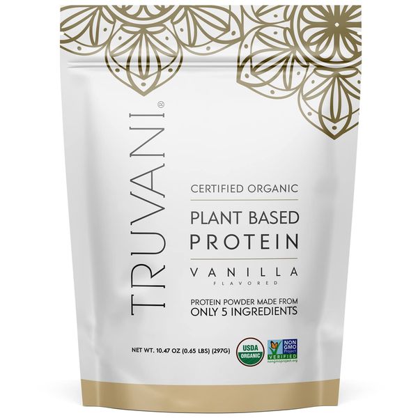 Truvani Organic Vegan Protein Powder Vanilla - 20g of Plant Based Protein, Pea Protein for Women and Men, Non GMO, Gluten Free, Dairy Free (10 Servings)