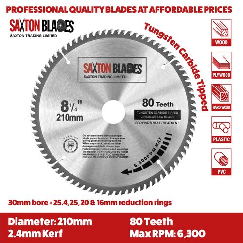 Saxton TCT Circular Wood Saw Blade 210mm x 30mm x 80T for Festool Bosch Makita Dewalt fits 216mm Saws