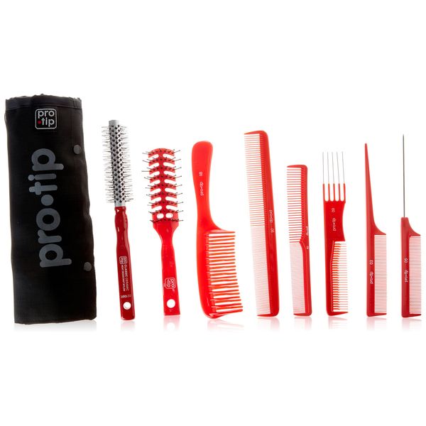 PRO TIP HAIRDRESSING SALON EQUIPMENT TOOL ROLL 6 COMBS & 2 BRUSHES SET