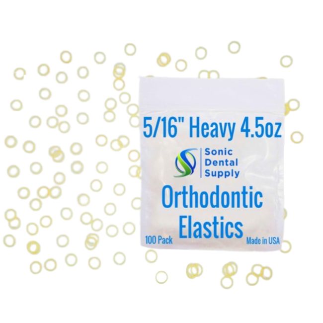 5/16 Inch Orthodontic Elastic Rubber Bands - 100 Pack - Natural Latex, Heavy 4.5 Ounce Small Rubberbands, Braces, Dreadlocks Hair Braids, Tooth Gap, Packaging, Crafts - Sonic Dental - Made in USA