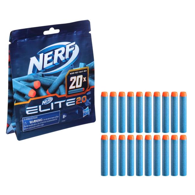 NERF Elite 2.0 20-Dart Refill Pack, 20 Official Nerf Elite 2.0 Foam Darts, Compatible with All Nerf Blasters That Use Elite Darts, Easter Basket Fillers or Gifts for Kids