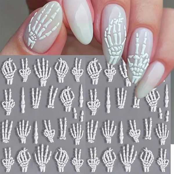 Calkkrer 2 adesivi per unghie di Halloween in rilievo 5D, con teschio, per nail art, Halloween, per nail art