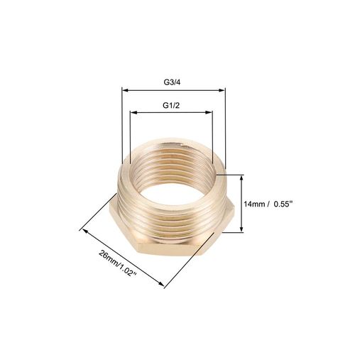 uxcell Brass Threaded Pipe Fitting Female Hex Bushing Adapter G3/4 Male x G1/2 Female 3pcs