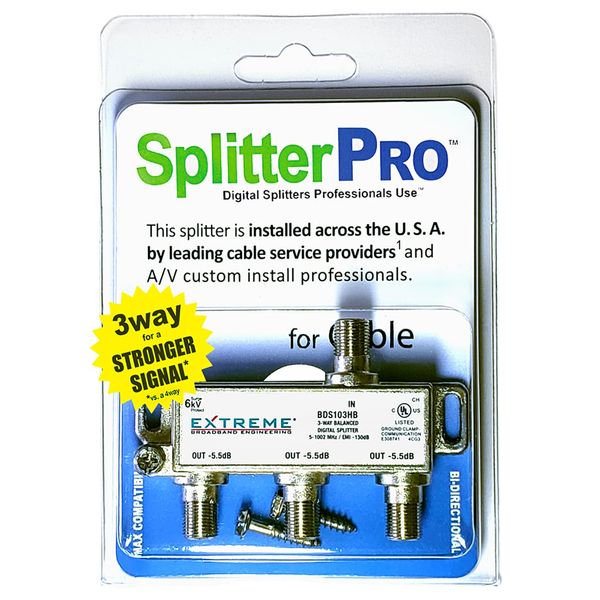 SplitterPRO - Digital Splitters Professionals Install Every Day Across The U. S. A. 3-Way Coaxial Cable Splitter, 1 GHz for HDTV/4K/8K TV, High Speed Internet (Not for Satellite Dish Connections)