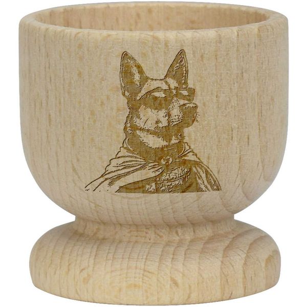 'German Shepherd Superhero Wearing Sunglasses' Wooden Egg Cup (EC00028104)
