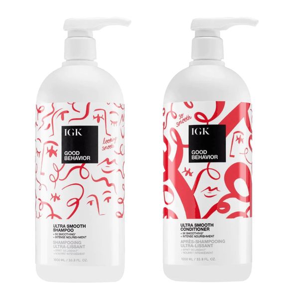 IGK GOOD BEHAVIOR Ultra Smooth Shampoo and Conditioner Set | Frizz Control + Hydrates + Shine | Vegan + Cruelty Free | 33.2 Oz