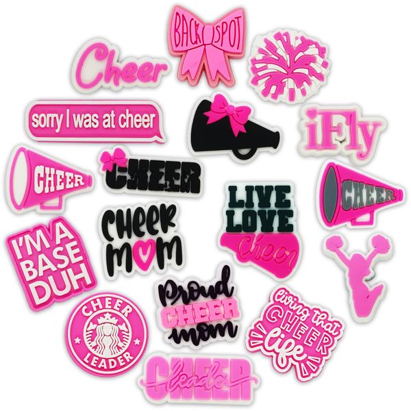 17PCS Cheerleader Shoe Charms for Croc Bubble Slides Clogs Sandals, Cheerleading Shoe Accessories Decorations for Girls Women Teens Adults (17Pcs Pink Cheerleader)