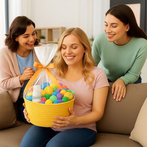 ShellKingdom Storage Basket with Handles, Empty Gift Basket with Gift Bags and Ribbon, Small Woven Baskets for Home, Nursery Storage Organizer, 12 X 8 X 5 INCH, Yellow