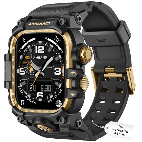 amBand for Apple Watch Band Case Series 10 46mm, M3 Stylish Wristband Transform iWatch into Rugged High-End Watch Look Ideal Stylish Gift for Husband Boyfriend Father Brother Son - Black Gold