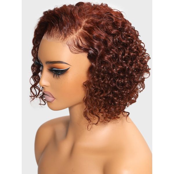 UNICE Reddish Brown Short Curly Bob Wig Human Hair Bye Bye Knots Glueless Wigs Pre Plucked Pre Cut 7x5 HD Lace Closure Ready to Go Bob Wig 10 inch