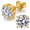 Sterling Silver Stud Earrings - Gold Plated Cubic Zirconia, 4mm