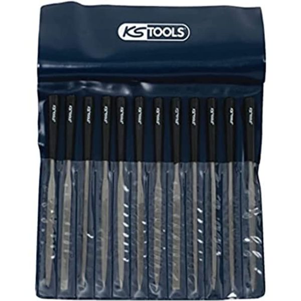 KS TOOLS High Cutting Rate Needle Files Set, 12 pcs, 145mm, Black