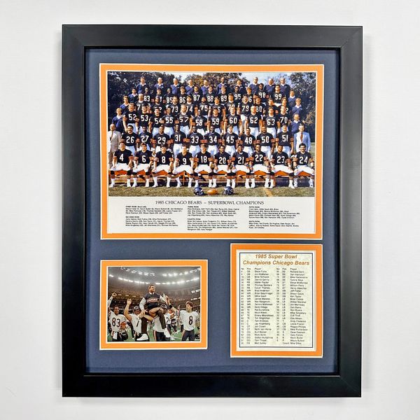 Legends Never Die Chicago Bears 1985 Super Bowl Champions Collectible | Framed Photo Collage Wall Art Decor, 11x14-Inch, (11446U)