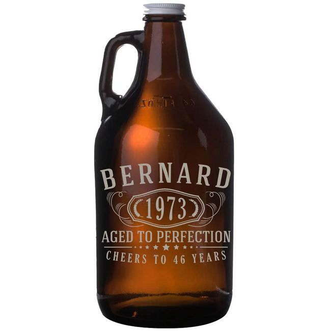 Spotted Dog Company Personalized Etched 64oz Amber Glass Beer Growler - Customized Engraved Gifts for Men - Beer Gifts for Men - Birthday Gifts, Bernard