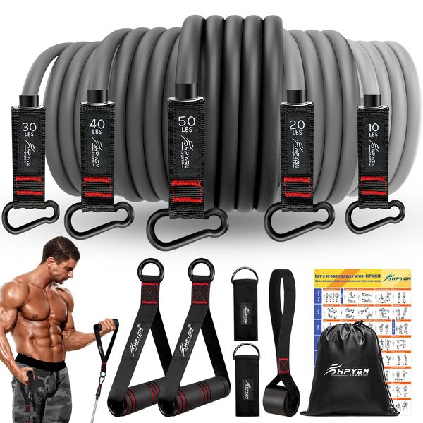 Resistance Band, Exercise Bands with Handles, Workout Bands, Fitness Bands with Door Anchor and Ankle Straps, for Heavy Resistance Training, Physical Therapy, Shape Body, Yoga, Home Workouts Set