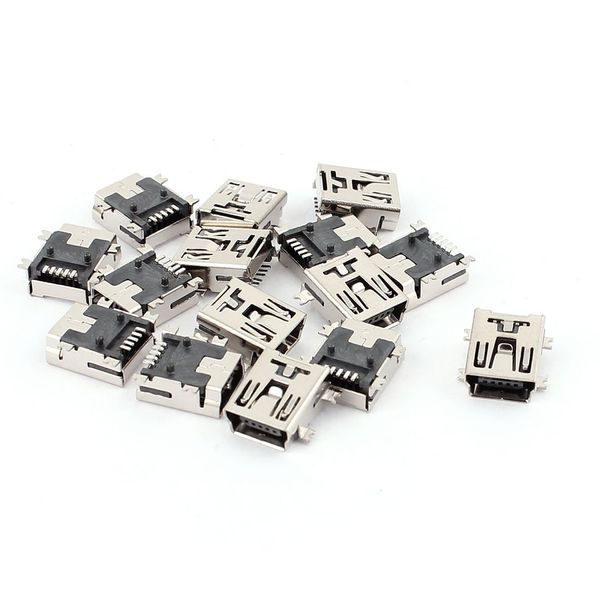 sourcing map 15PCS 5-Pin Type B SMT Surface Mounted Devices Mini USB Female Socket Jack Connector