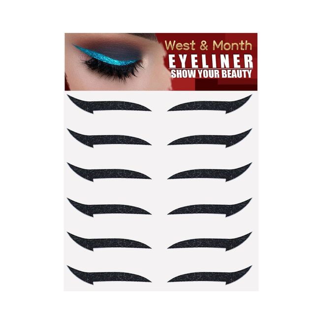 Zeayebsr Eyeliner-Aufkleber,6 Paar schwarze, dicke Eyeliner-Aufkleber, wiederverwendbare Eyeliner-Aufkleber, einfach anzubringen und zu entfernen (GT2205)