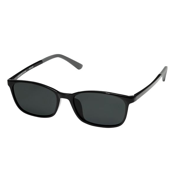 EVERNEVER AZ Label EVAZ-004C1-SG-parent Men's Driving Sunglasses, Polarized Sunglasses, Stylish, Day and Night, Square, UV Protection, Light Color, Thin, Thin, Black, Slightly Smaller to Regular Sizes, Lens Color: Dark Smoke (Glare Reduction Effect: Stron