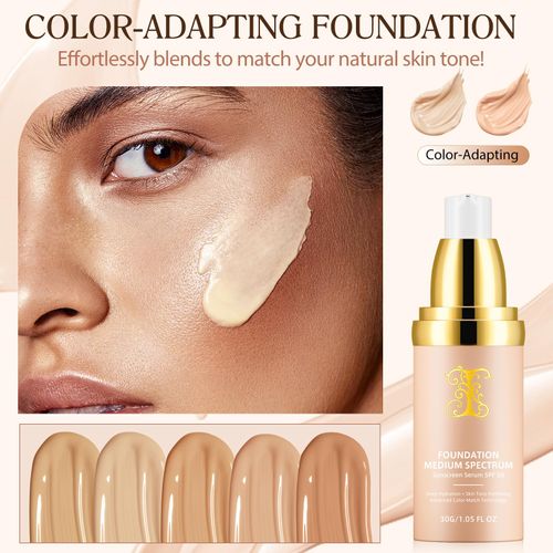 Foundation 4 In 1 - Medium Spectrum SPF 50 +, Hydrating Sunscreen Serum, Color Changing Foundation, Lightweight & Shine-Free, Longwearing & Waterproof For Gym, Sports & Daily Wear – 30g/1.05 Fl.Oz
