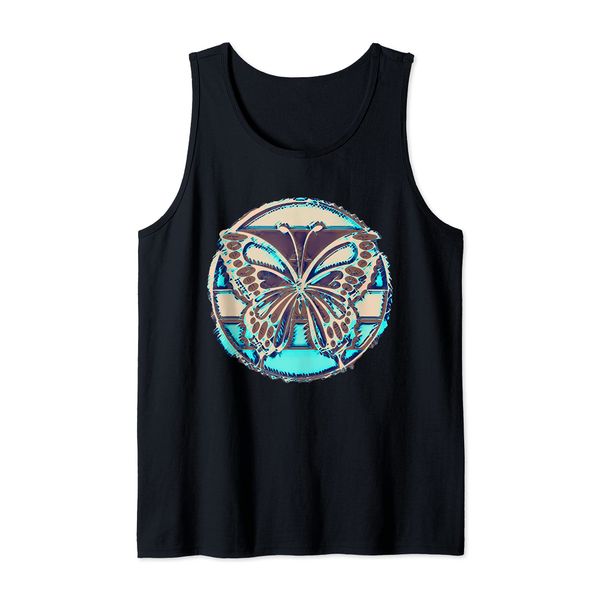 Abstract Butterfly Button Brown Beige Cyan - Fan Fun Tank Top