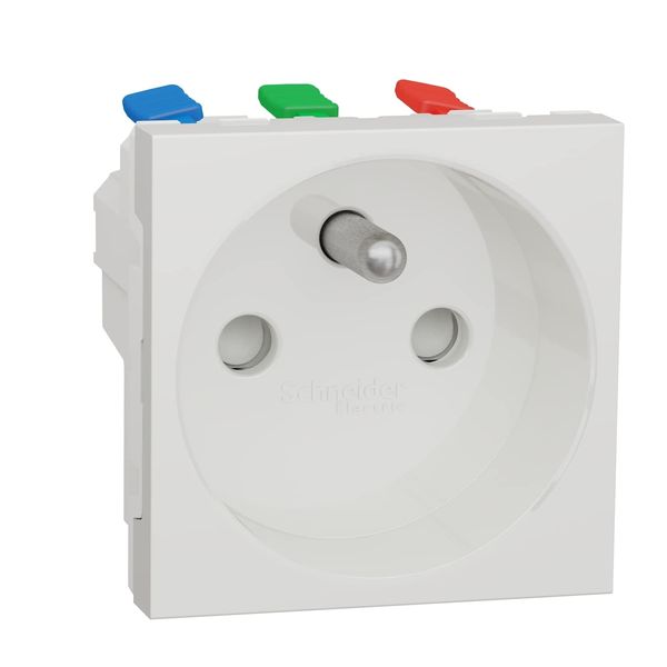 Unica – Socket 2P + T – FR – 90° – Cable Duct – Connex Rapid – White – Mecha Single