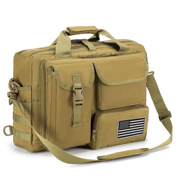 Stypos Tactical Messenger Bag, 17.3 Inch Tactical Briefcase for Man Military Laptop Bag Messenger Shoulder Bag (Khaki)