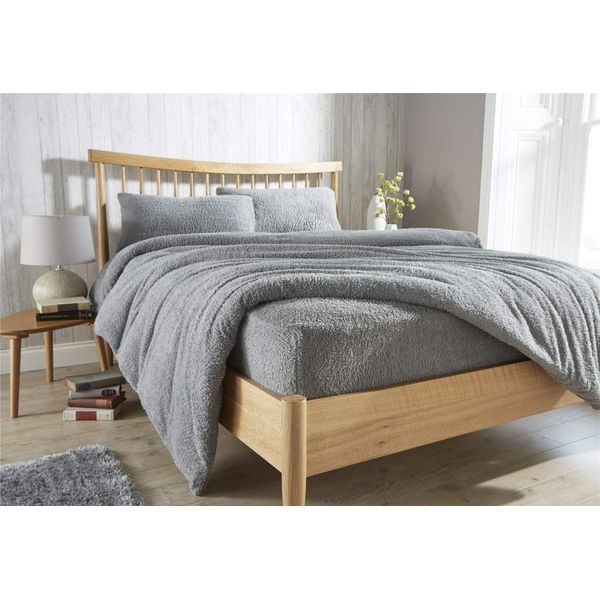 Olivia Rocco Teddy Fleece Extra Deep Fitted Sheet Cosy Warm Fluffy Fitted Bed Sheets, Single Grey