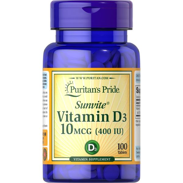 Puritan's Pride Vitamin D3 10mcg (400 IU) - 100 Tablets