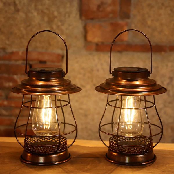 2PACK Solar Outdoor Lights Hanging Garden Decor Solar Lanterns Outdoor Waterproof LED Lights Retro Design for Passage Courtyard，Lawn, Patio Decoration