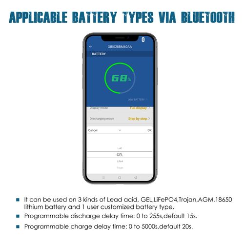 Runleader RL-BI028-BT DC 12V to 48V Bluetooth Shunt Battery Indicator Volt Meter, Works for Lead Acid,Gel,AGM,Trojian,LiFePO4 and 18650 Lithium Batteries.