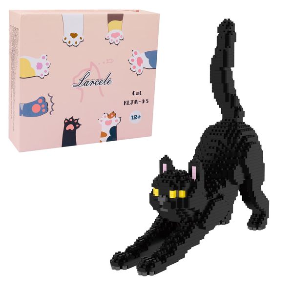 Larcele Cat Micro Building Blocks Animal Set, DIY Mini 3D Building Toy Bricks Kit,999 Pieces KLJM-05 (Black Cat)