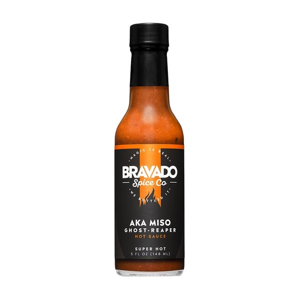 Aka Miso Ghost Reaper Hot Sauce By Bravado Spice FEATURED ON HOT ONES Gluten Free, Vegan, Low Carb, Paleo Hot Sauce All Natural 5 oz Hot Sauce Bottle Award Winning Gourmet Hot Sauce