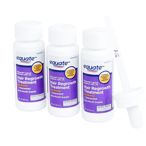 Equate - Hair Regrowth Treatment for Women with Minoxidil 2%, 3 Month Supply( 3 - 2oz bottles ) by Equate