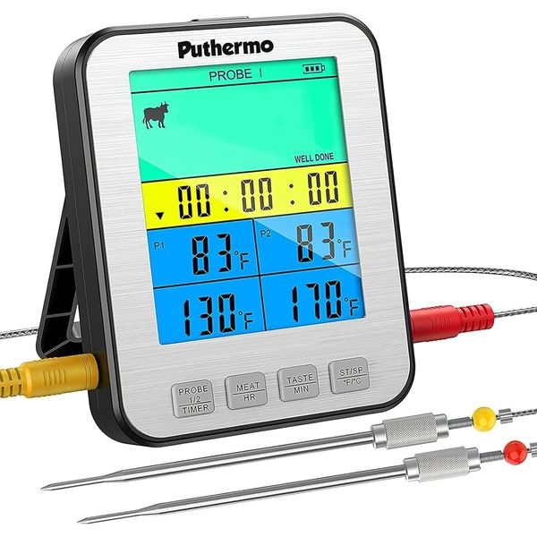 Instant Read Dual Probe Food Meat Thermometer with LCD Digital Screen Timer Mode