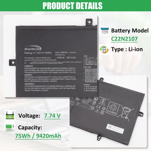 RHKRKQN C22N2107 Laptop Battery Replacement for Asus ZenBook 14 OLED UX3402 UX3402QA UX3402ZA UX4302ZA UM3402 UM3402DA UM3402MA UM3402YA Series Notebook 0B200-04160000 7.74V 75Wh 9702mAh