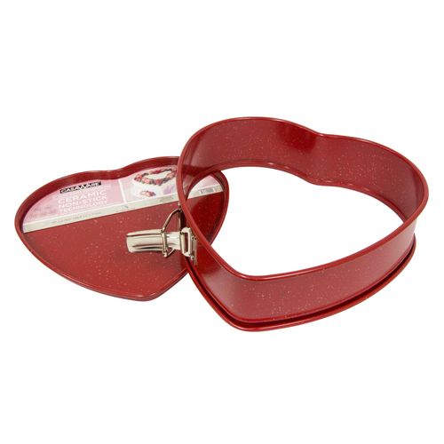 casaWare Heart Springform 10-Inch Pan, Ceramic Coated NonStick Red Granite