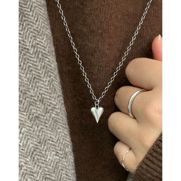 Love Heart Pendant Oil Painting Long Silver 92.5 Necklace